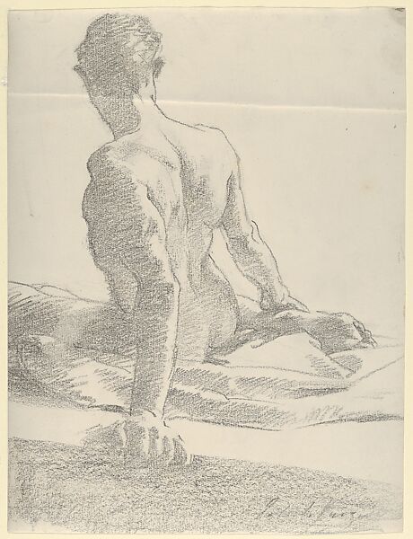 Study of a Young Man, Seen from the Back, John Singer Sargent (American, Florence 1856–1925 London), Lithographic crayon on transfer paper 