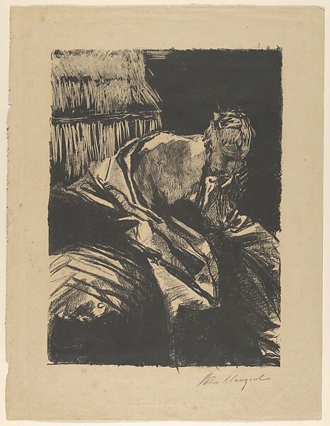 Study of a Young Man, Seated, John Singer Sargent  American, Transfer lithograph, reworked in the stone