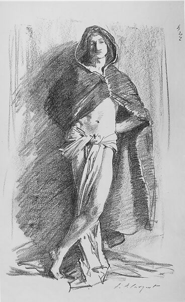 Study of a Young Man in a Cloak, Standing, John Singer Sargent (American, Florence 1856–1925 London), Transfer lithograph