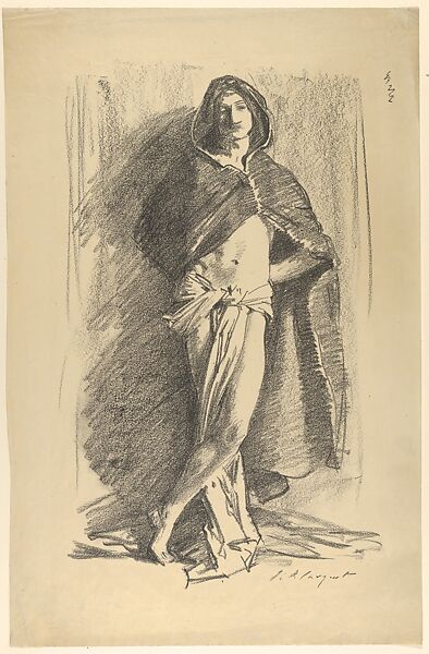 Study of a Young Man in a Cloak, Standing, John Singer Sargent (American, Florence 1856–1925 London), Transfer lithograph 