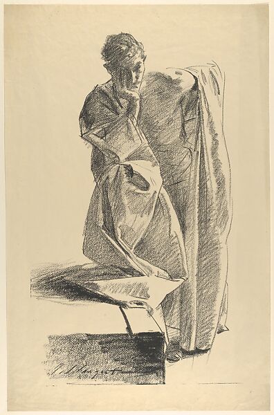 Study of Young Man in a Robe, Standing, John Singer Sargent (American, Florence 1856–1925 London), Transfer lithograph 