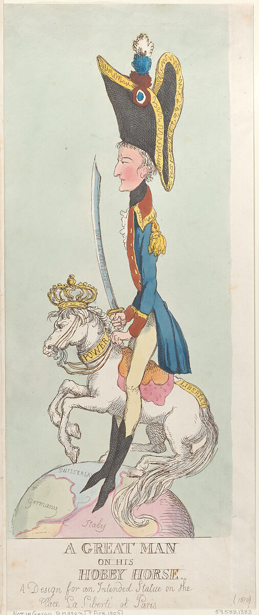 A Great Man on His Hobby Horse, Thomas Rowlandson (British, London 1757–1827 London), Hand-colored etching