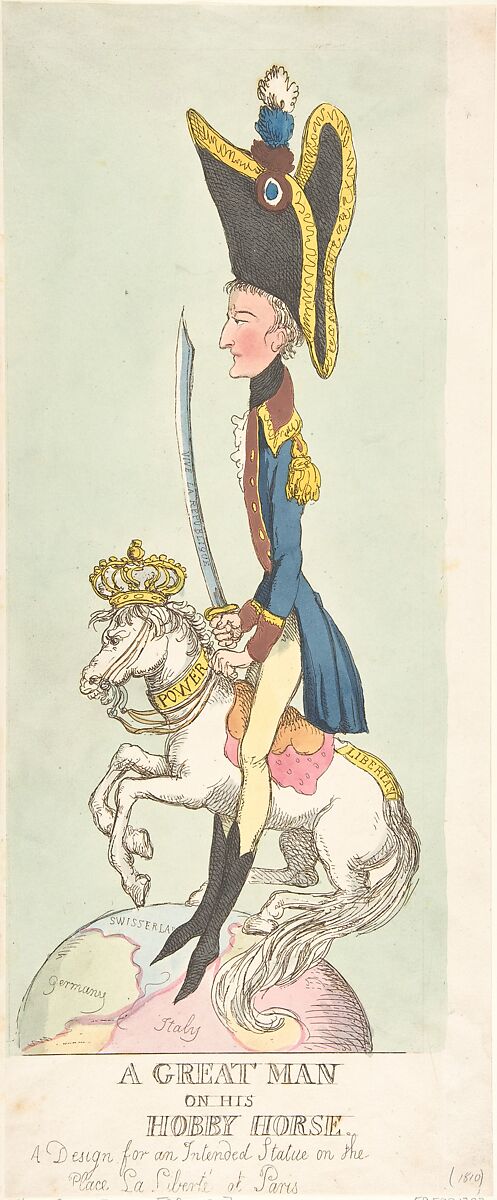 A Great Man on His Hobby Horse, Thomas Rowlandson (British, London 1757–1827 London), Hand-colored etching 