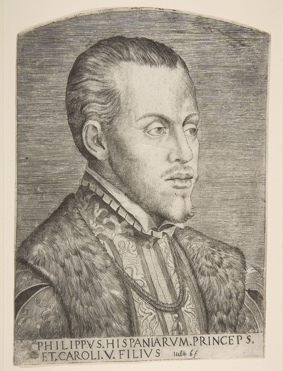 Portrait of Philip II facing right, Giulio Bonasone (Italian, active Rome and Bologna, 1531–after 1576), Engraving 