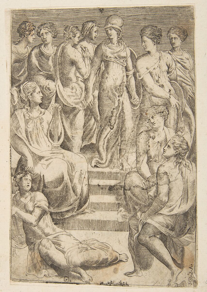 Minerva and the Arts and Sciences, Giulio Bonasone (Italian, active Rome and Bologna, 1531–after 1576), Engraving 