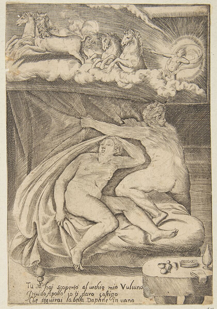 Venus and Mars discovered by Apollo, from "The Loves of the Gods", Giulio Bonasone (Italian, active Rome and Bologna, 1531–after 1576), Engraving 