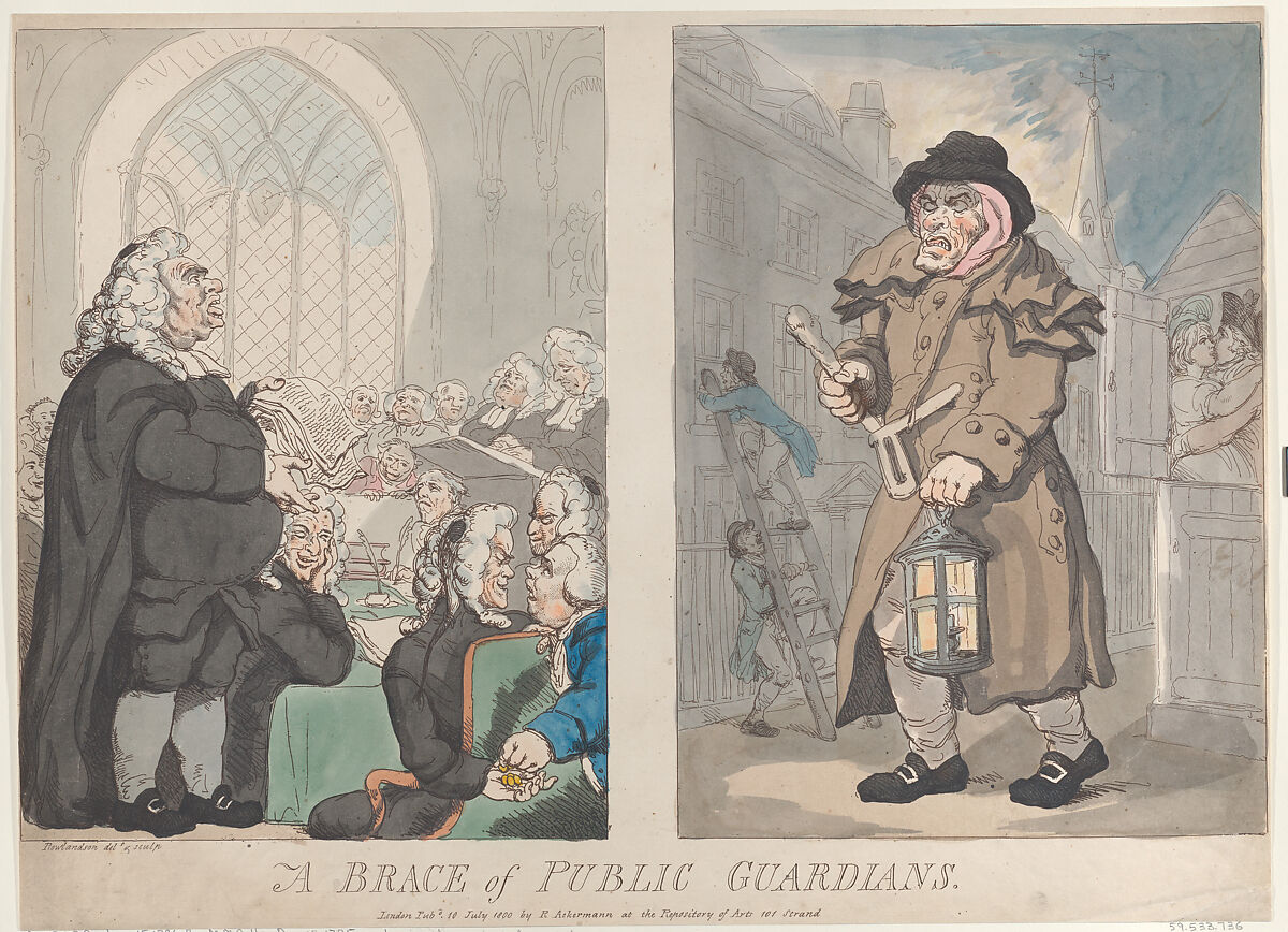 A Brace of Public Guardians, Thomas Rowlandson (British, London 1757–1827 London), Hand-colored etching