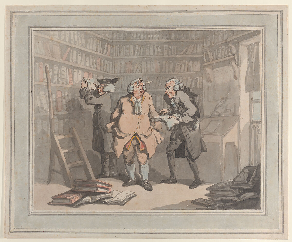 Bookseller and Author, Thomas Rowlandson (British, London 1757–1827 London), Hand-colored etching and aquatint 