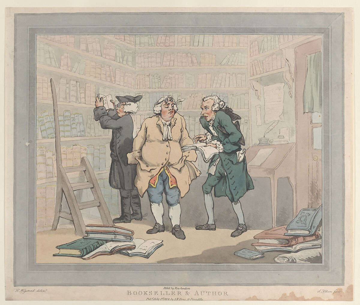 Bookseller and Author, Thomas Rowlandson (British, London 1757–1827 London), Hand-colored etching and aquatint 