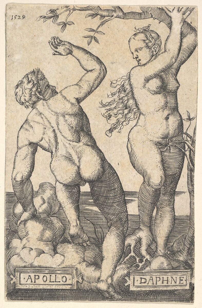 Apollo and Daphne (reverse copy), After Barthel Beham (German, Nuremberg ca. 1502–1540 Italy), Engraving 