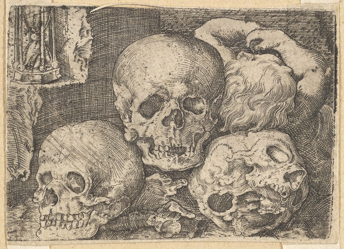 Child with Three Skulls (reverse copy), Barthel Beham (German, Nuremberg ca. 1502–1540 Italy), Engraving 