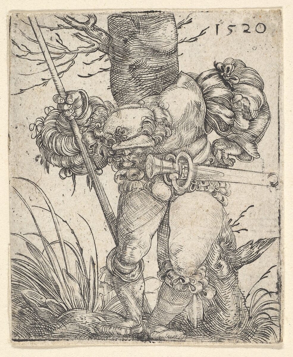 Footsoldier in front of a Tree, Barthel Beham (German, Nuremberg ca. 1502–1540 Italy), Engraving 