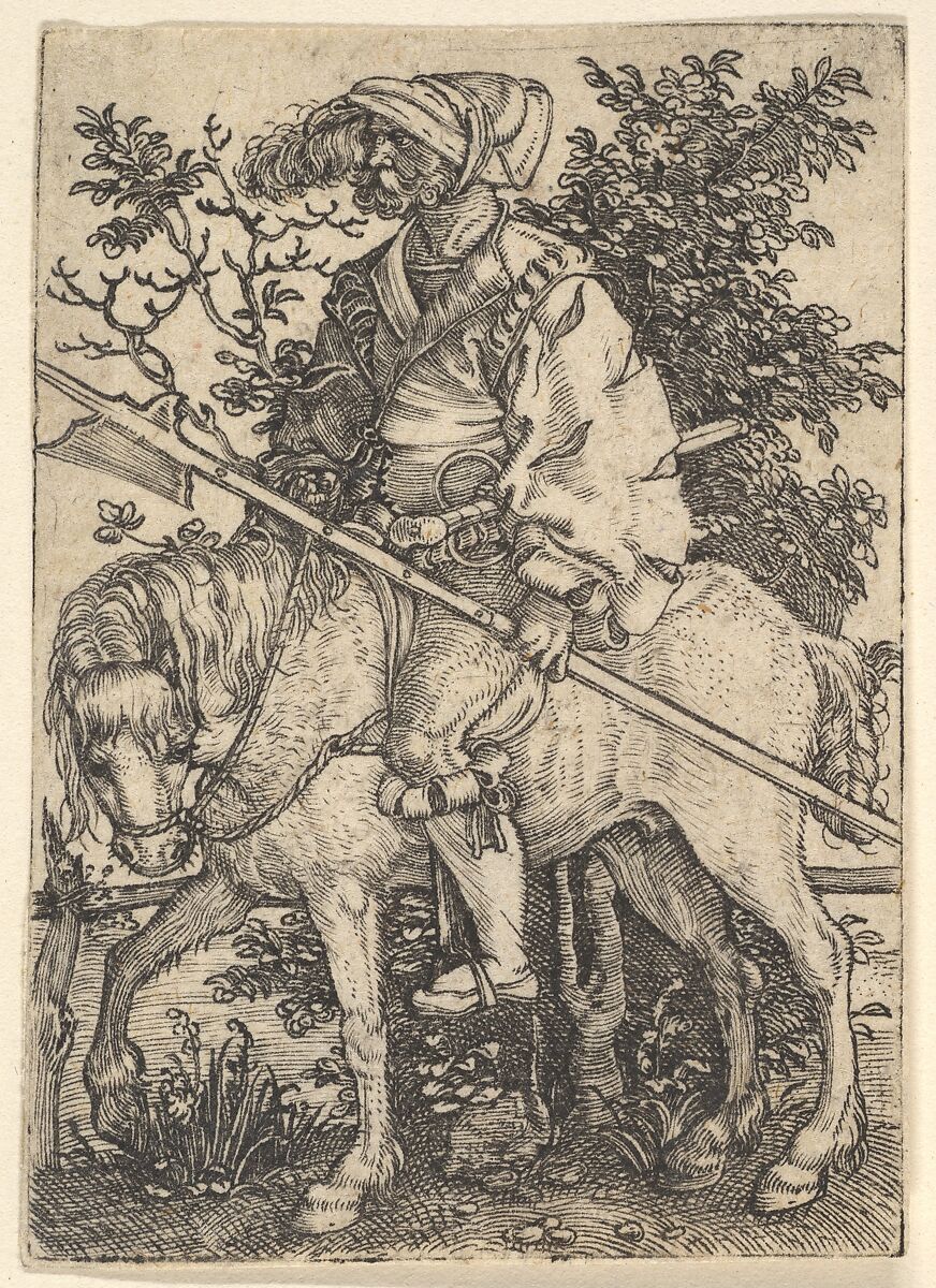 Halberdier on Horseback, Barthel Beham (German, Nuremberg ca. 1502–1540 Italy), Engraving 