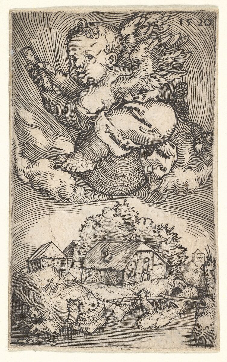 Genius on a Globe Floating in the Air, Barthel Beham (German, Nuremberg ca. 1502–1540 Italy), Engraving 