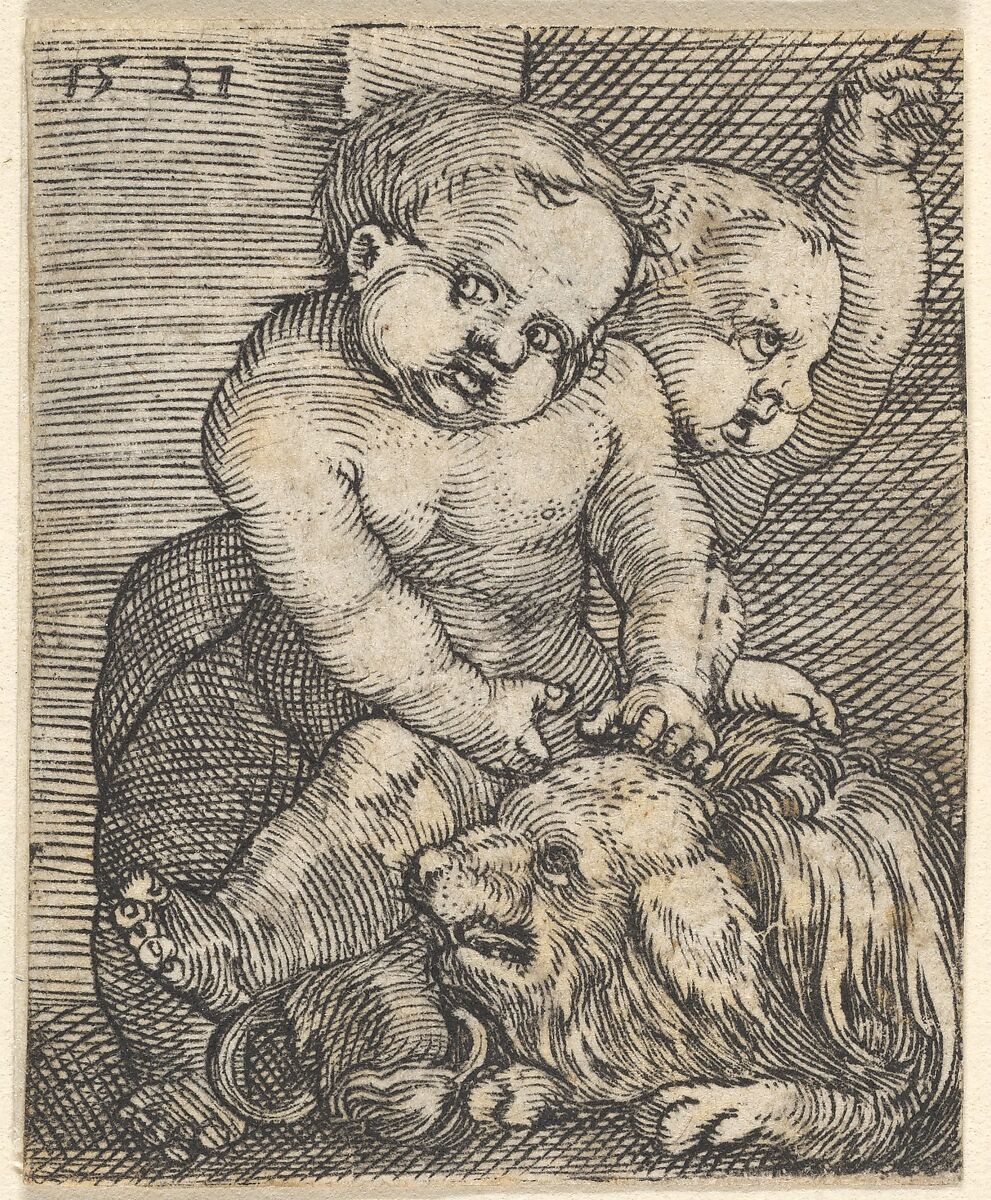 Two Boys Playing with a Dog, Barthel Beham (German, Nuremberg ca. 1502–1540 Italy), Engraving 