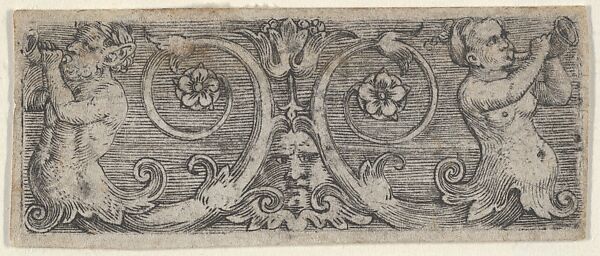 Horizontal Panel with Two Tritons with Foliate Tails Playing Horns