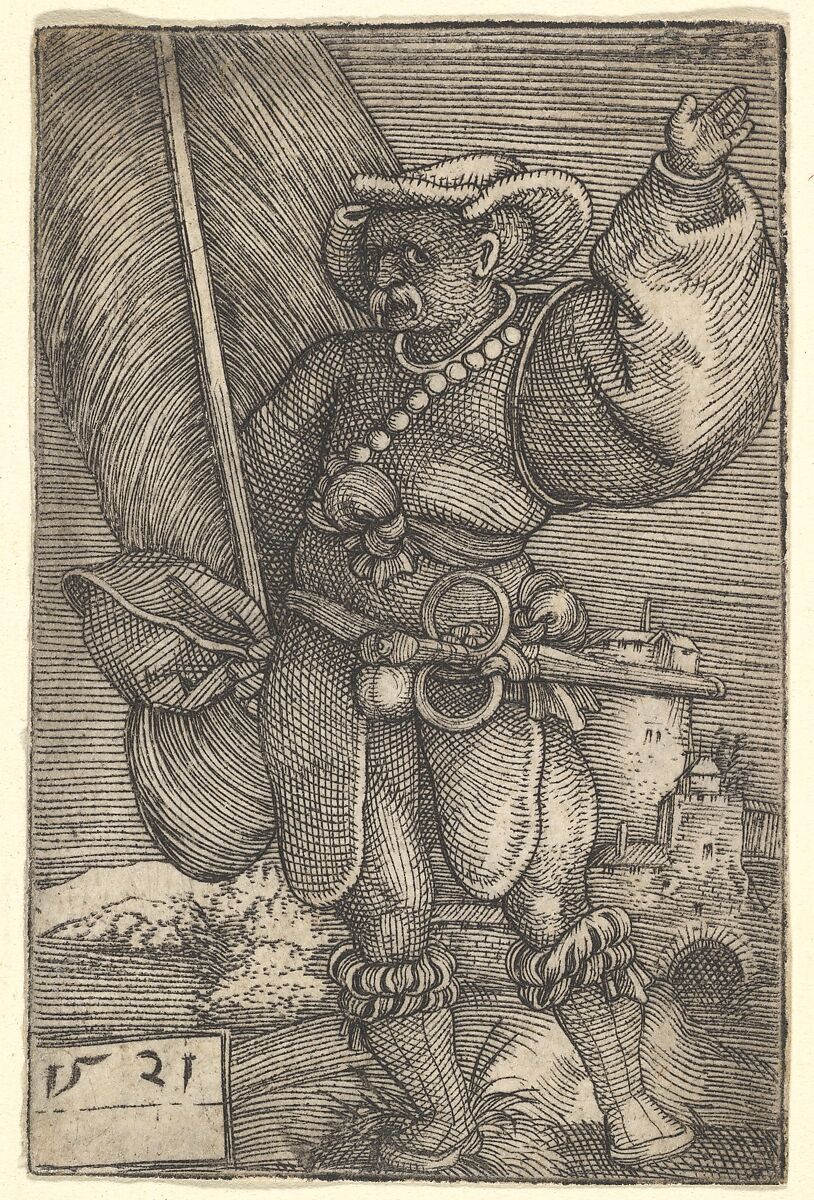 Standard Bearer with Raised Left Hand, Barthel Beham (German, Nuremberg ca. 1502–1540 Italy), Engraving 