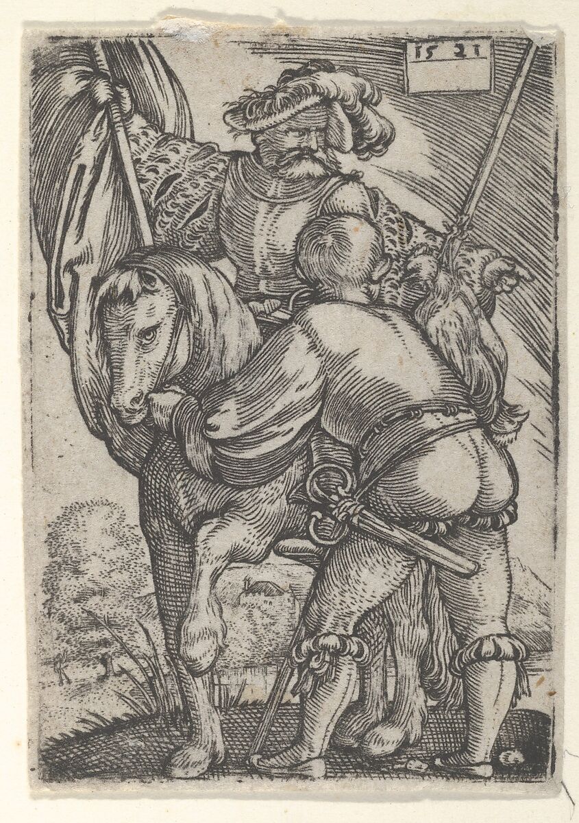 Riding Standard Bearer and a Foot Soldier, Barthel Beham (German, Nuremberg ca. 1502–1540 Italy), Engraving 