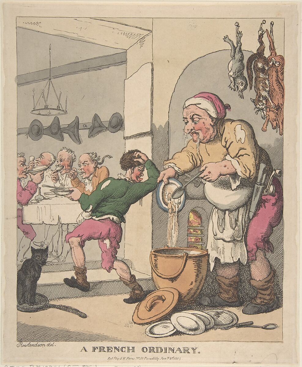 A French Ordinary, Thomas Rowlandson (British, London 1757–1827 London), Hand-colored etching 