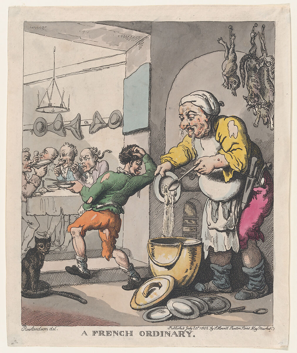 A French Ordinary, Thomas Rowlandson (British, London 1757–1827 London), Hand-colored etching 