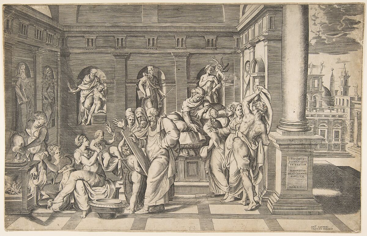 The birth of Saint John the Baptist, Giulio Bonasone (Italian, active Rome and Bologna, 1531–after 1576), Engraving 