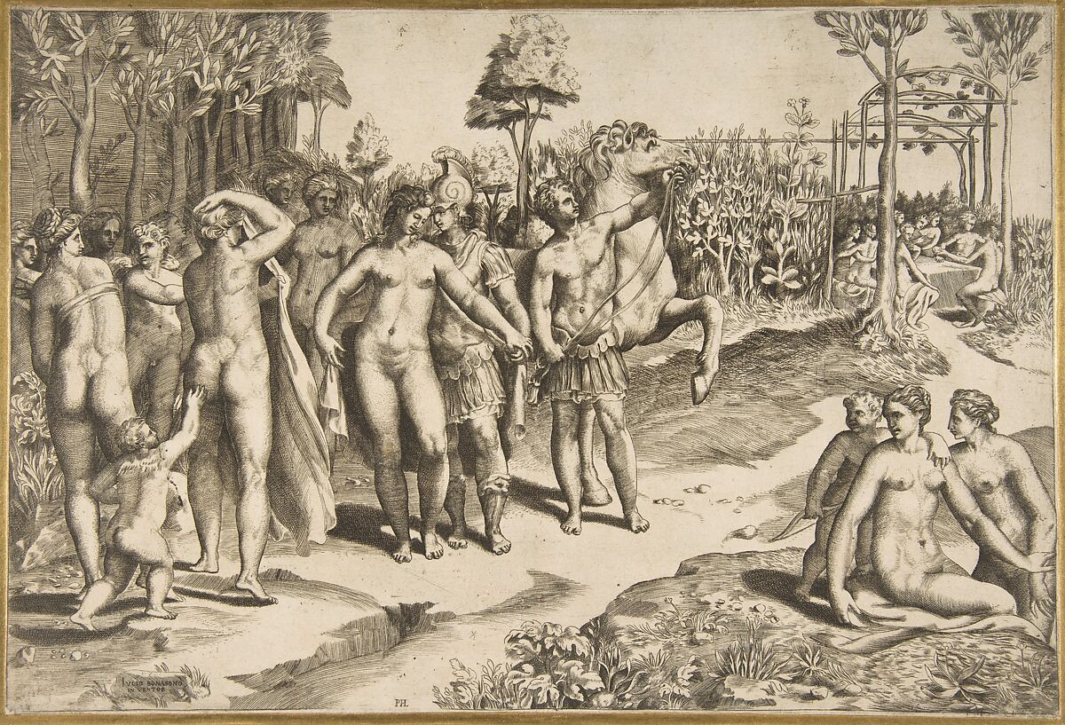 Alexander and Roxana, Giulio Bonasone (Italian, active Rome and Bologna, 1531–after 1576), Engraving 