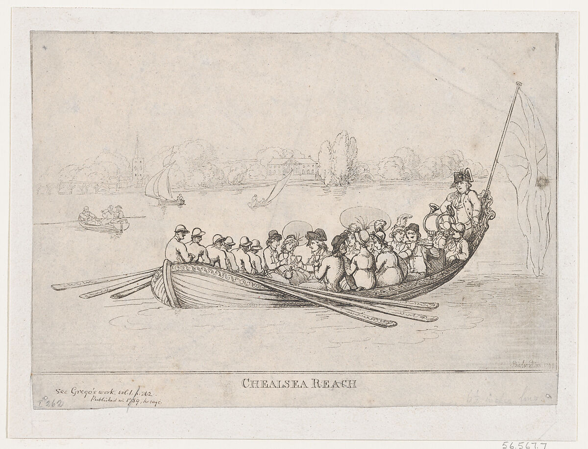 Chelsea Reach, Thomas Rowlandson (British, London 1757–1827 London), Etching and aquatint 