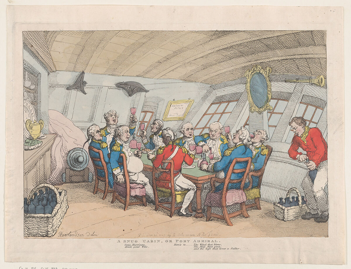 A Snug Cabin, or Port Admiral, Thomas Rowlandson (British, London 1757–1827 London), Hand-colored etching 