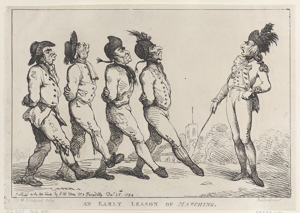 An Early Lesson of Marching, Thomas Rowlandson (British, London 1757–1827 London), Etching