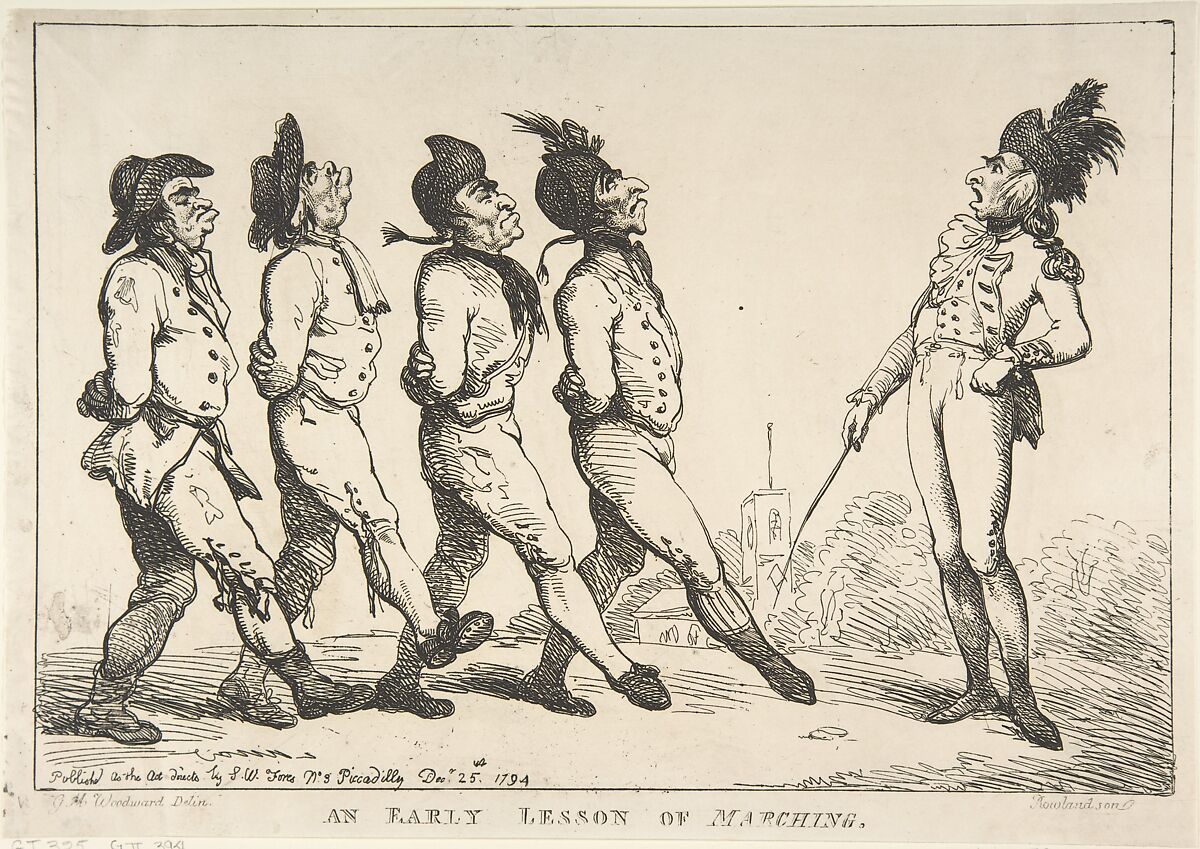 An Early Lesson of Marching, Thomas Rowlandson (British, London 1757–1827 London), Etching 