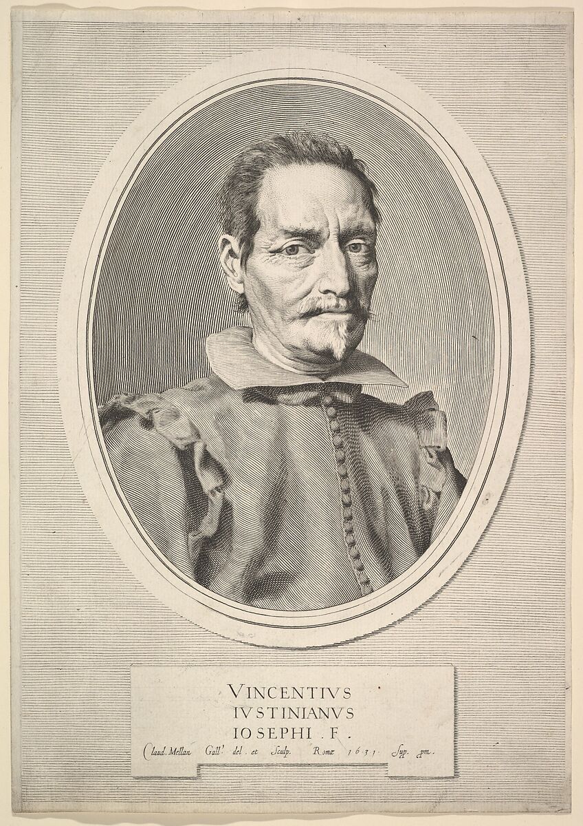 Portrait of Vicenzo Giustiniani, Claude Mellan (French, Abbeville 1598–1688 Paris), Engraving; second state of two 