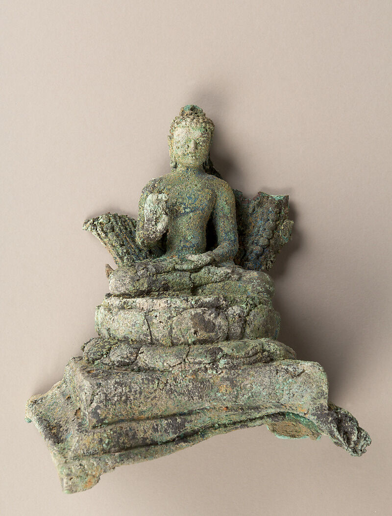 Fragment of a Seated Buddha on a Throne, Bronze, Indonesia (Kalimantan) 