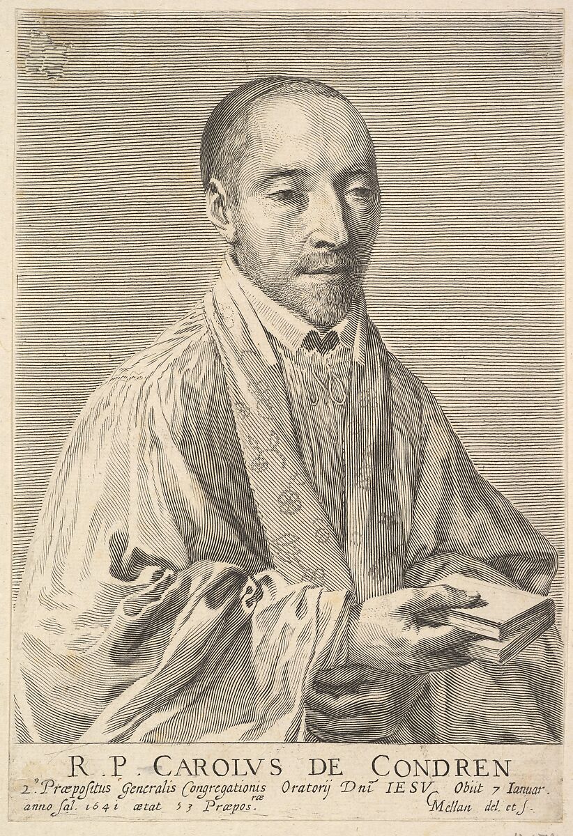 Le Père Charles de Condren, Claude Mellan (French, Abbeville 1598–1688 Paris), Engraving; first state of two (BN) 