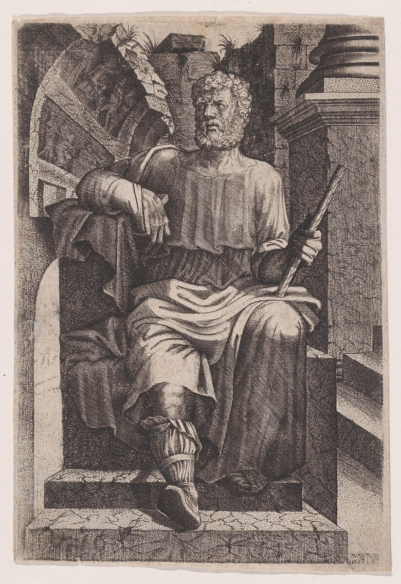 Roman General (?) Seated before Ruins, Lambert Suavius (Netherlandish, ca. 1510–by 1576), Engraving 