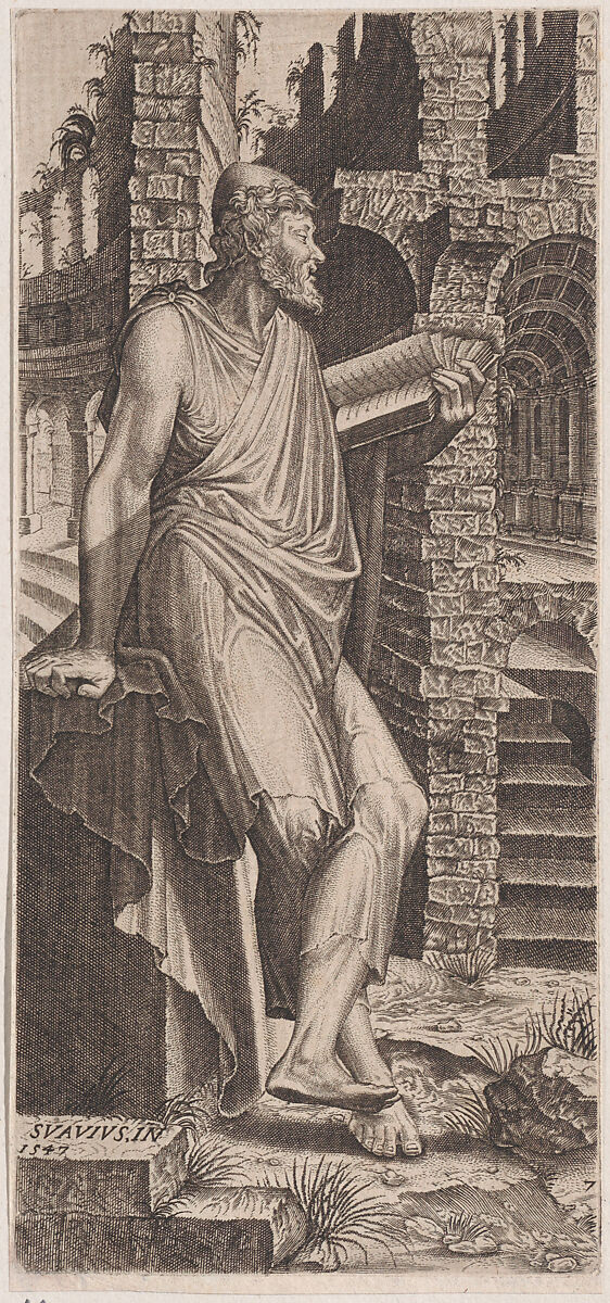 St. Matthew, from "Christ, the Twelve Apostles and St. Paul", Lambert Suavius (Netherlandish, ca. 1510–by 1576), Engraving 