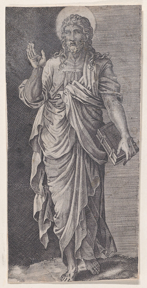 Christ, from "Christ and the Apostles", Attributed to Lambert Suavius (Netherlandish, ca. 1510–by 1576), Engraving; backed with a print by J. A. Fridrich 