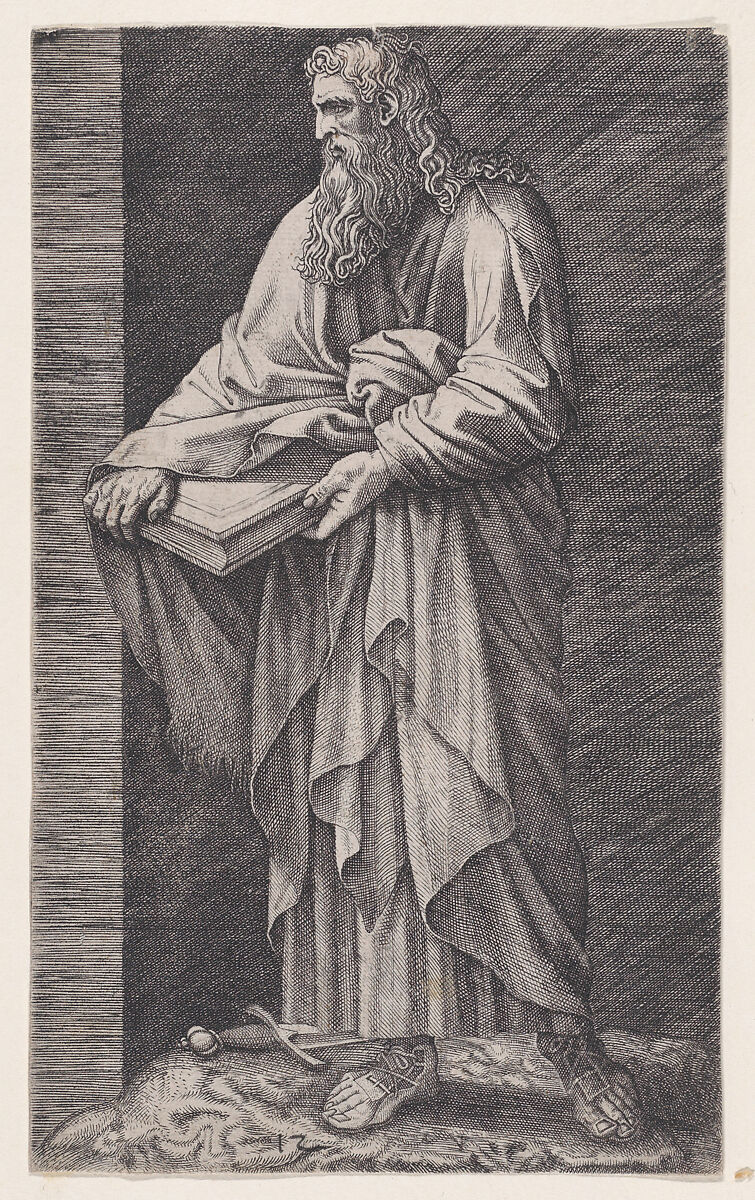 St. Paul, from "Christ and the Apostles", Attributed to Lambert Suavius (Netherlandish, ca. 1510–by 1576), Engraving; backed with a print by J. A. Fridrich 