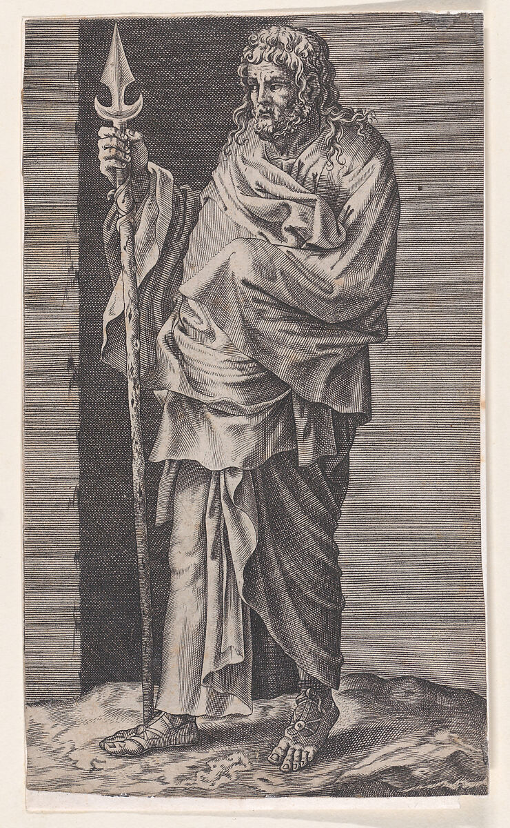 St. Simon, from "Christ and the Apostles", Attributed to Lambert Suavius (Netherlandish, ca. 1510–by 1576), Engraving; backed with a print by J. A. Fridrich 