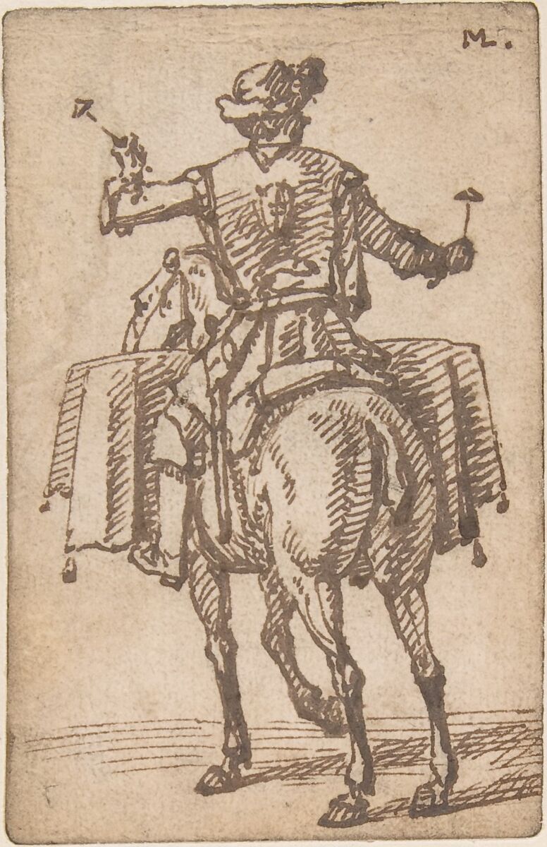 A mounted drummer from the back, Marcellus Laroon the Elder (French, The Hague 1653–1702 Surrey), Pen and brown ink 