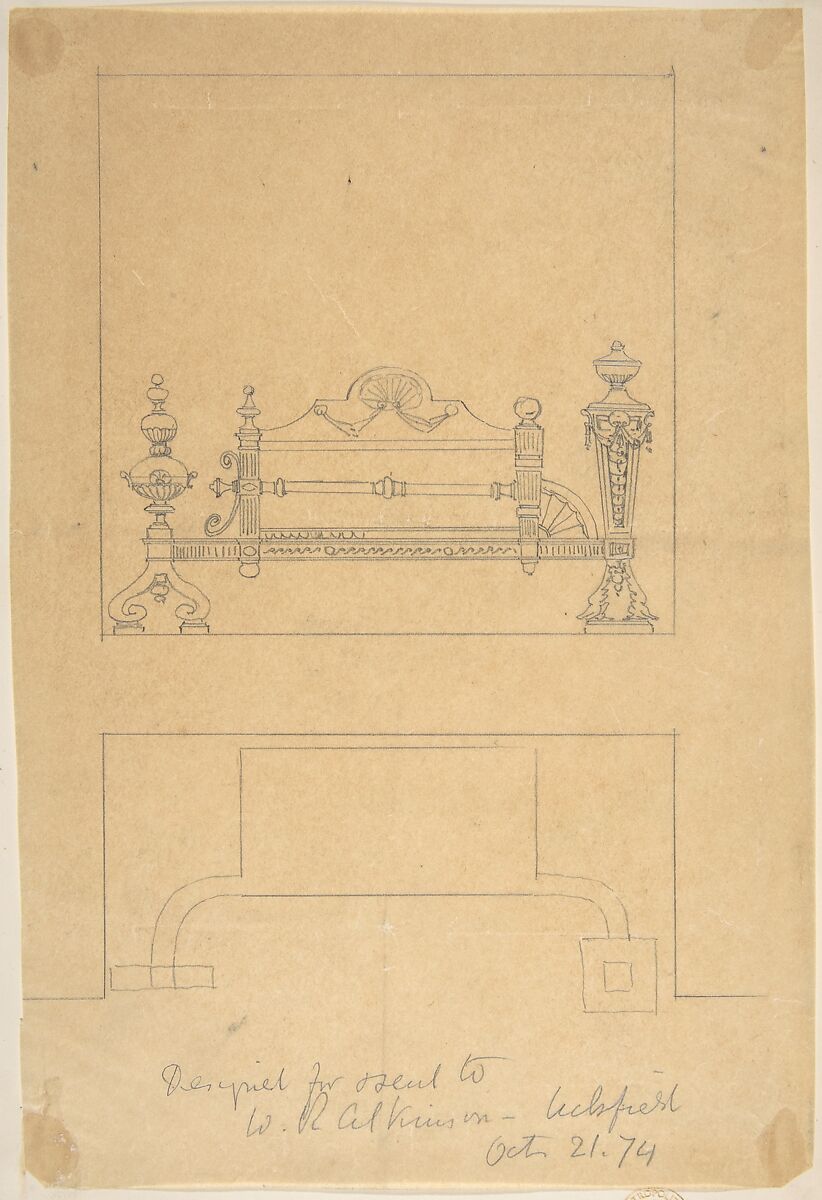 Design for Grate, with Plan, Anonymous, British, 19th century, Graphite on tracing paper 