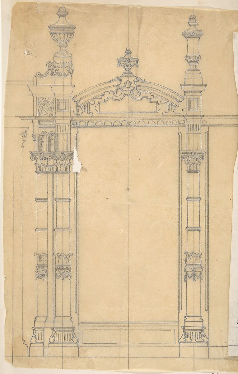 Design for Grate, Anonymous, British, 19th century, Graphite, partially on tracing paper 