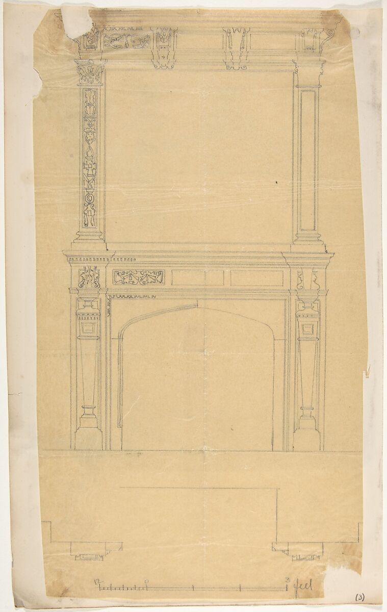 Design for a Chimneypiece, Anonymous, British, 19th century, Graphite, partially on tracing paper 
