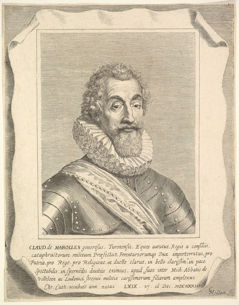 Portrait of Claude de Marolles, Claude Mellan (French, Abbeville 1598–1688 Paris), Engraving; second state of two (BN) 