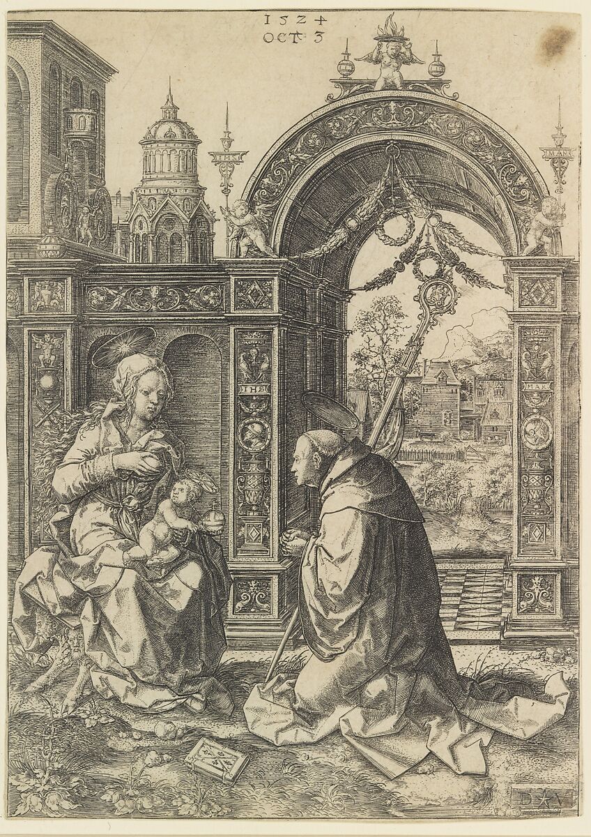 St. Bernard Adoring the Christ Child, Dirck Vellert (Netherlandish, Amsterdam (?) ca. 1480/85–ca. 1547), Engraving 