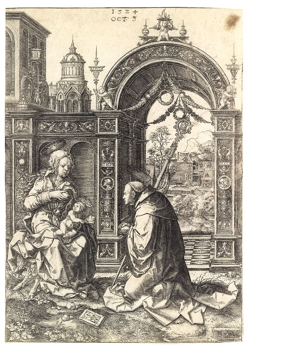 St. Bernard Adoring the Christ Child, Dirck Vellert (Netherlandish, Amsterdam (?) ca. 1480/85–ca. 1547), Engraving