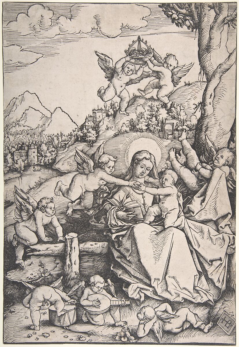 The Virgin and Child with Eight Angels in a Landscape, Hans Baldung (called Hans Baldung Grien) (German, Schwäbisch Gmünd (?) 1484/85–1545 Strasbourg), Woodcut