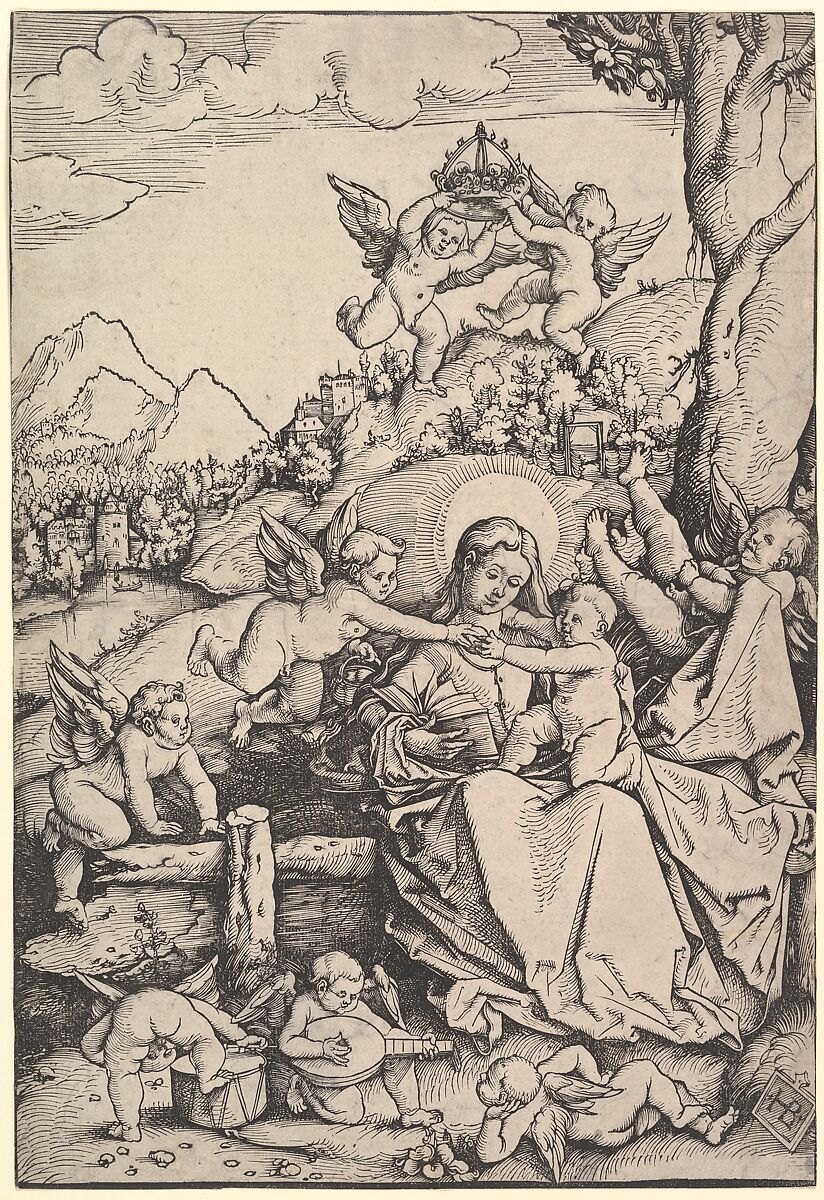 The Virgin and Child with Eight Angels in a Landscape, Hans Baldung (called Hans Baldung Grien) (German, Schwäbisch Gmünd (?) 1484/85–1545 Strasbourg), Woodcut 