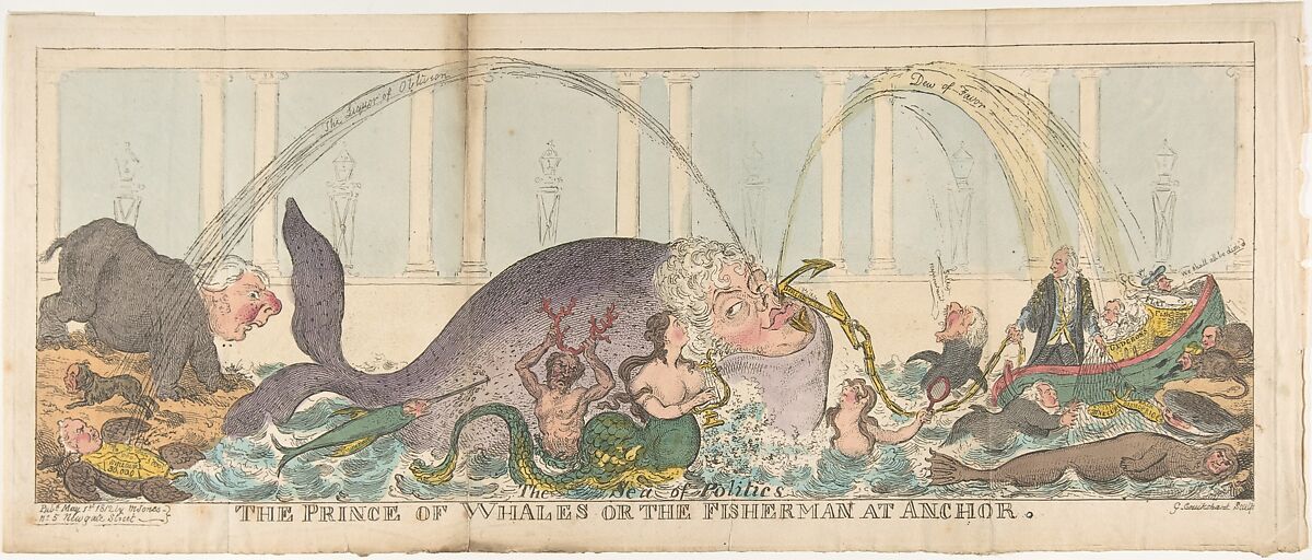 The Prince of Whales or the Fisherman at Anchor, George Cruikshank (British, London 1792–1878 London), Hand-colored etching