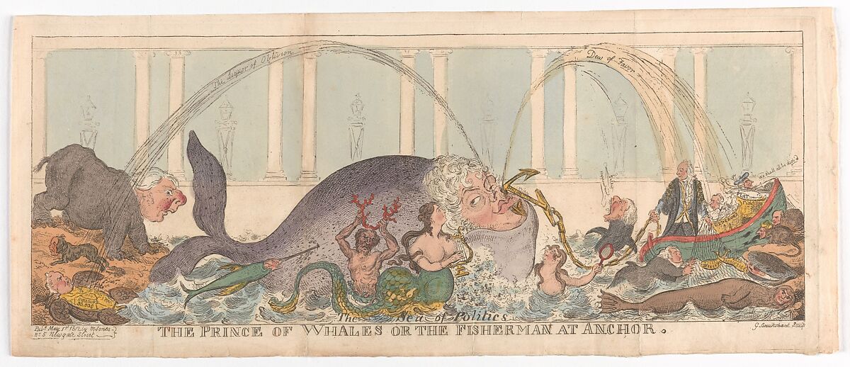 The Prince of Whales or the Fisherman at Anchor, George Cruikshank (British, London 1792–1878 London), Hand-colored etching 