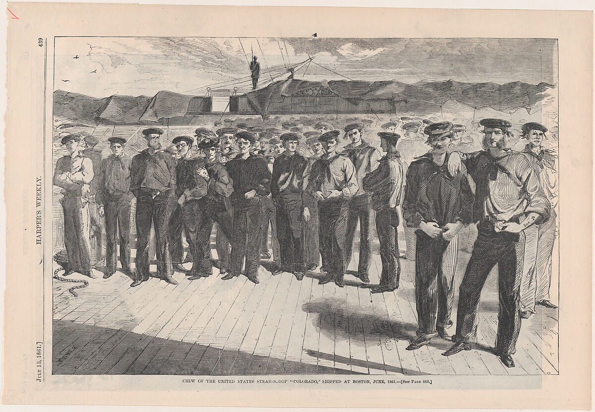 Crew of U.S. Steamsloop "Colorado," Shipped at Boston, June 1861 (from "Harper's Weekly," Vol. 5, p. 439), After Winslow Homer (American, Boston, Massachusetts 1836–1910 Prouts Neck, Maine), Wood engraving 